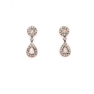 18k white gold dose cut diamond drop earrings